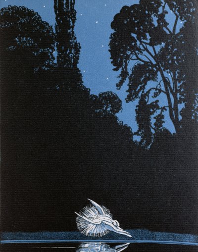 Śmierć łabędzia, ilustracja do La Gazette du Bon Ton inspirowana baletem Czajkowskiego Jezioro łabędzie, 1924 autorstwa French School