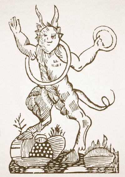 Diabeł wskazujący ukryte skarby, kopia ilustracji z Le Veritable Dragon Rouge, Lille 1521, wykorzystana w Historii magii, wydanej pod koniec XIX wieku autorstwa French School