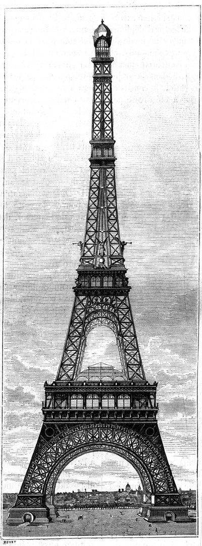 Wieża Eiffla, 300-metrowa wieża na Wystawę Światową 1889 w Paryżu, autorstwa inżyniera i przemysłowca Gustave