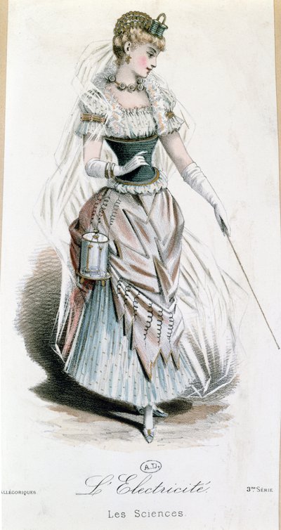 Wróżka Elektryczności, kostium na bal przebierańców z baterią, ok.1885 autorstwa French School