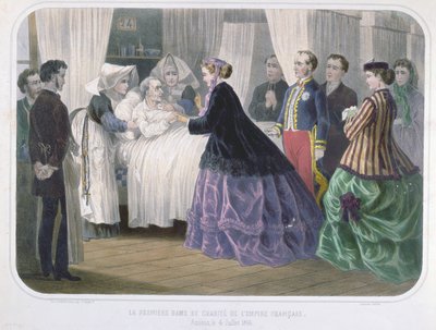 Cesarzowa Eugenia (1829-1920) odwiedzająca ofiary cholery w Amiens 4 lipca 1866 r., ok. 1866-70 autorstwa French School