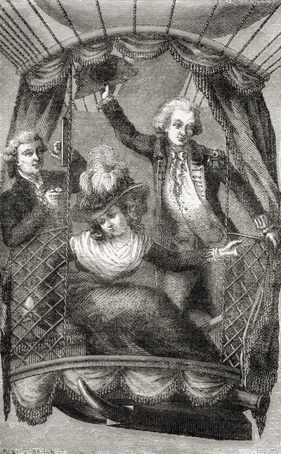 Pierwsze wejście balonem w Anglii, 15 września 1784, z „Wonderful Balloon Ascents or the Conquest of the Skies”, autorstwa Fulgence Marion, opublikowanej w ok. 1870 r. (lito) autorstwa French School