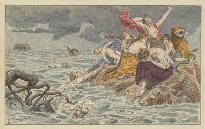 The Flood (kolorowa litografia) autorstwa French School