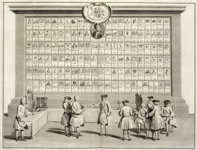Wolni masoni, ze znakami dla różnych lóż, z Ceremonii religii i zwyczaju, c.1733 autorstwa French School