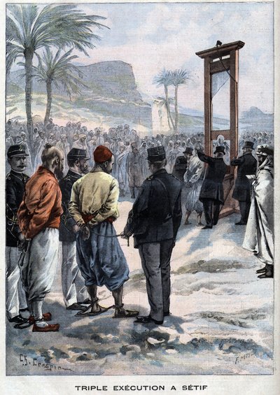 Francuska gilotyna trzech buntowników w Setif w Algierii - w "Le Petit Parisien" autorstwa French School