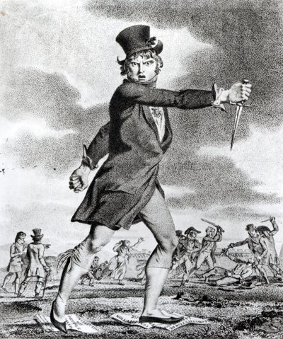 „Przyjaciel Sprawiedliwości i Wolności”, jakobińska karykatura antyjakobińskiego Towarzystwa Słońca, 1795 autorstwa French School