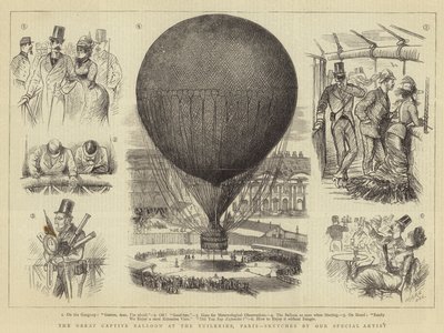 Wielki balon w niewoli w Tuileries, Paryż (rycina) autorstwa French School