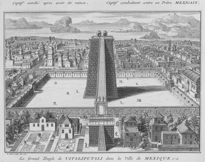 Wielka Świątynia Vitsliputsli w Mexico City, ilustracja z obrzędów i zwyczajów religijnych, ryt Bernard Picart (1673-1733) 1722 autorstwa French School