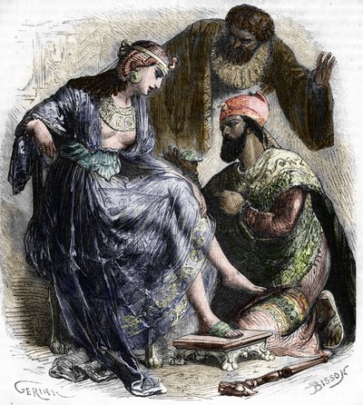 Grecki hetariusz i kurtyzana Rodop i faraon Psametyczny (VI wiek p.n.e.) autorstwa French School