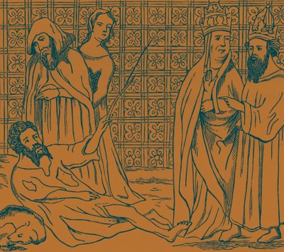 „Pustelnik zmusza Roberta le Diable do ujawnienia swojej tożsamości” autorstwa French School