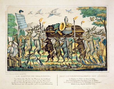 Procesja myśliwych, ok. 1850 (ręcznie kolorowana lito) autorstwa French School