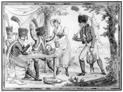 Hussars and Vivandiere, 1803 (wc na papierze) autorstwa French School