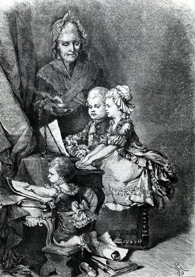 Niemowlę Mozart grający na pianinie autorstwa French School