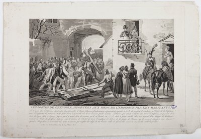 Mieszkańcy deponujący bramy Grenoble u stóp cesarza, 6 marca 1815, wyd. Martinet, 1815 autorstwa French School