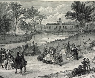 Jardin dAcclimatation, Paryż, 1855 (rycina bw) autorstwa French School