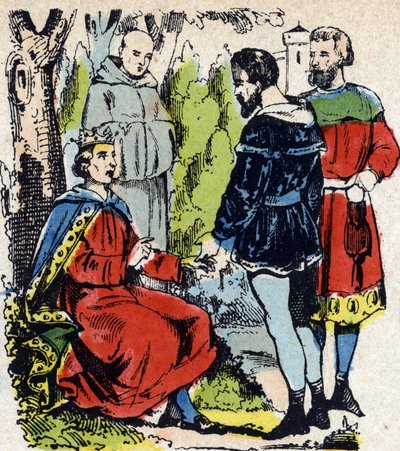 Król Francji Ludwik IX dit Saint-Louis” (1214-1270) wymierza sprawiedliwość pod dębem w Vincennes - Król Francji Saint Louis (1214-1270) wymierza sprawiedliwość pod dębem w Vincennes autorstwa French School