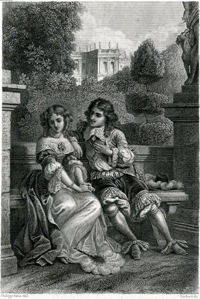 Król Francji Ludwik XIV w szarmanckim towarzystwie Mademoiselle de la Vallière autorstwa French School