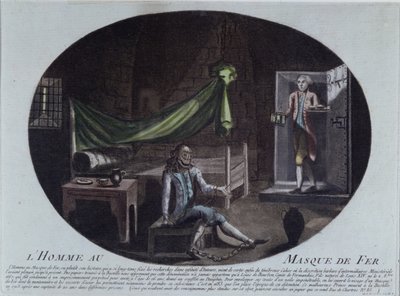 Człowiek w żelaznej masce (zm. 1703) uwięziony w Bastylii, druk z lat 1789-90, który identyfikuje go jako Ludwika de Bourbon, hrabiego de Vermandois, syna Ludwika XIV (1638-1715) i Ludwiki de la Valliere (16 autorstwa French School