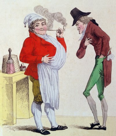Człowiek bez zmartwień i człowiek bez pieniędzy, maj 1815 (kolorowe grawerowanie) autorstwa French School