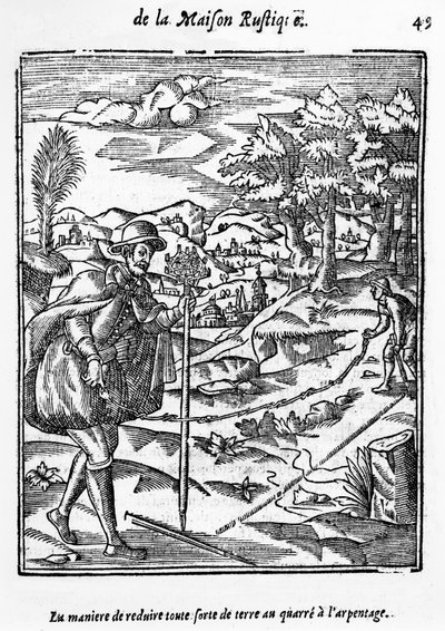 Sposób, w jaki zredukować jakąkolwiek ziemię do placu geodezyjnego, ilustracja z LAgriculture et Maison Rustique autorstwa Charlesa Estienne