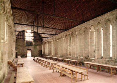 Refektarz Mnichów, widok wnętrza opactwa, 1217 autorstwa French School