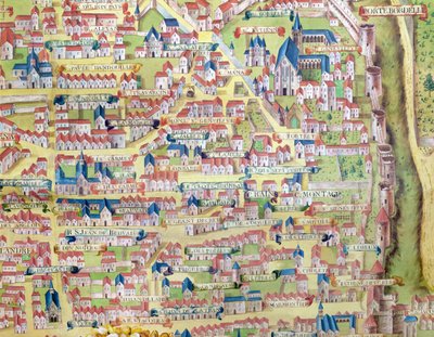 Montagne Sainte-Genevieve, detal z planu Paryża wykonanego ok. 1540, zwany Plan de la Gouache, ok. 1860 autorstwa French School