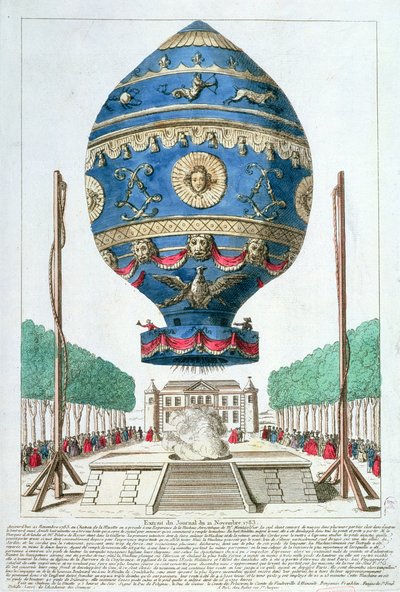Eksperyment balonowy braci Montgolfier w Chateau de la Muette, 21 listopada 1783 r. autorstwa French School
