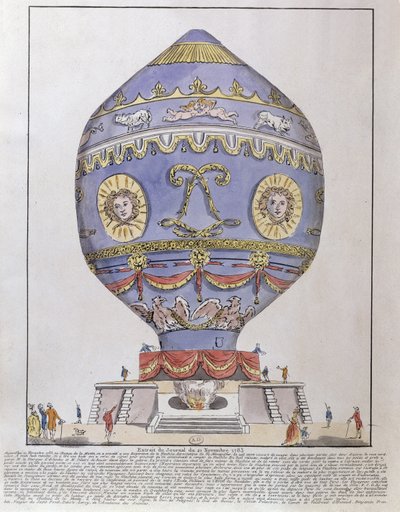 Eksperyment balonowy braci Montgolfier w Chateau de la Muette, 21 listopada 1783 r. autorstwa French School