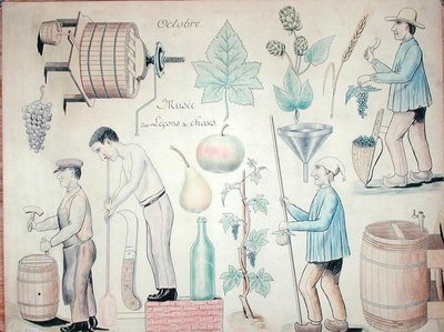 Październik: Produkcja wina (pióro i atrament oraz kredka na papierze) autorstwa French School