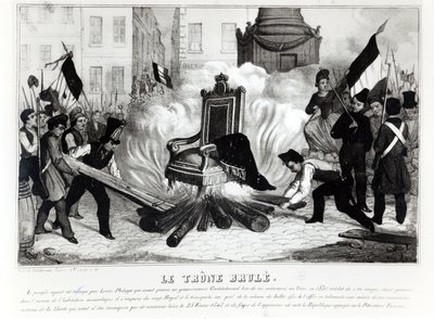 Lud palący tron na Placu Bastylii, 1848 r. autorstwa French School