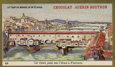 Ponte Vecchio nad Arno, Florencja (chromolitho) autorstwa French School