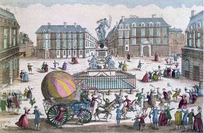 Powrót 2 grudnia 1783 do warsztatu na Place des Victoires Balonu Jacques Charles (1746-1823) i Nicholas Robert (1761-1828) autorstwa French School