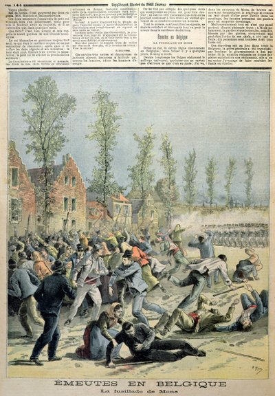 Zamieszki w Mons, ilustracja z Le Petit Journal, maj 1893 autorstwa French School