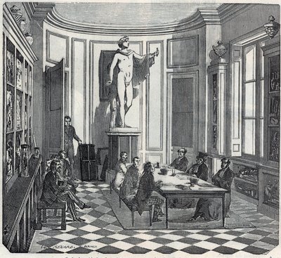 Szkoła Medyczna w Paryżu - egzamin w sali instrumentów - Grawerowanie w „Tableau-de-Paris” Edmonda Texiera 1852 autorstwa French School