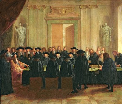 Pieczęć Ludwika XIV (1638-1715) przed członkami Rady Państwa i Sądu Apelacyjnego w latach 1672, 1672 autorstwa French School