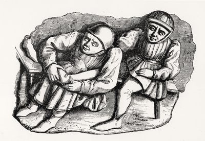 Szewc i jego klient, skopiowany z jednego ze stoisk Misericordia w chórze katedry w Rouen, ilustracja z Nauki i literatury w średniowieczu i renesansie, napisana i autorstwa French School
