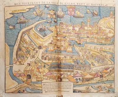 Oblężenie Calais, 1558 (kolorowy drzeworyt) autorstwa French School