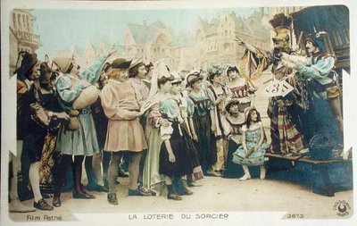 Loteria czarnoksiężnika (kadr z filmu Pathe), pocztówka z początku lat 20. (kolor lito) autorstwa French School