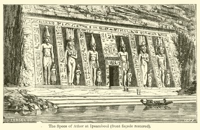 Speos of Athor w Ipsamboul, odrestaurowana fasada frontowa (grawerowanie) autorstwa French School