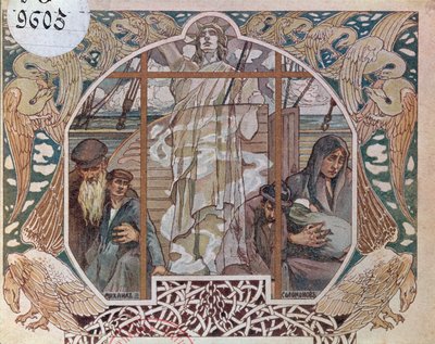 Duch wolności jako jedyna nadzieja, ilustracja na okładce z Au dela de locean, 1909 autorstwa French School