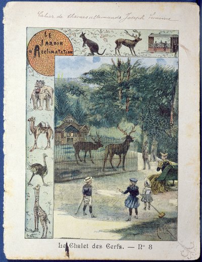 Dom Jelenia w Jardin dAcclimatation, Paryż, ok.1900 (kolor grawerowany) autorstwa French School