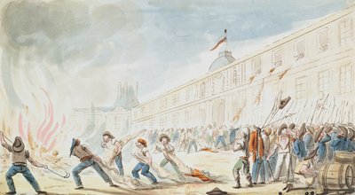 Zdobycie Tuileries, 10 sierpnia 1792 (kolorowe grawerowanie) autorstwa French School