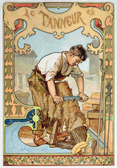 Garbarz, ilustracja z księgi o rzemiośle, ok. 1899 (kolor lito) autorstwa French School