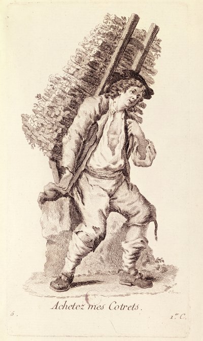 Sprzedawca gałązek, z „Petits Metiers de Paris” autorstwa French School