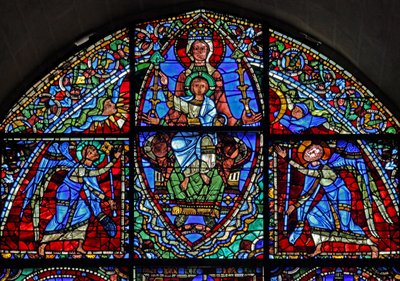 Intronizująca Maryja Panna i Dzieciątko Chrystus z dwoma aniołami autorstwa French School