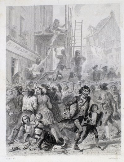 Wojna mączna: zamieszki przed piekarnią w maju 1775 r. (pierwsze owoce rewolucji francuskiej) autorstwa French School