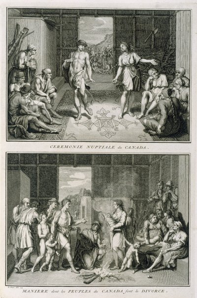 Ceremonia ślubna i sposób rozwodu w Kanadzie, ilustracja z ceremonii i zwyczajów religijnych, ryt. Bernard Picart (1673-1733) 1723 autorstwa French School
