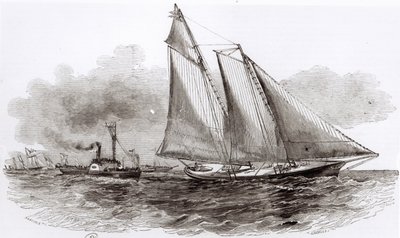 Yacht America przejmuje prowadzenie w regatach Cowes Regatta 1851, z Le Monde Illustre, 1851 autorstwa French School