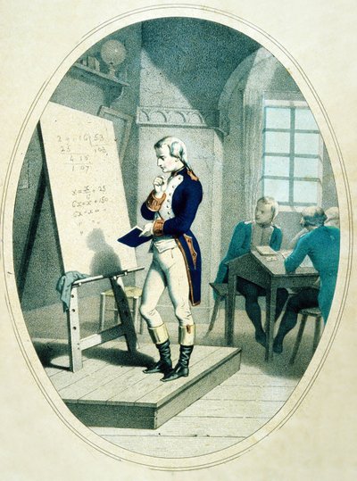 Młody Napoleon w Akademii Wojskowej w Brienne we Francji, 1779 (kolorowa rycina) autorstwa French School