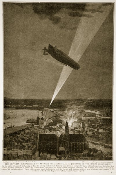 Bombardowanie Antwerpii przez Zeppelin w dniu 24 sierpnia 1914 r. wbrew konwencji haskiej w latach 1914-19 autorstwa French School